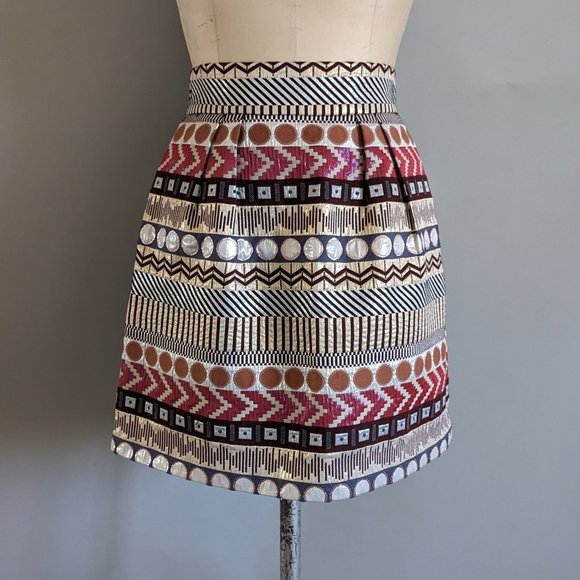 Anthropologie Geometric Shimmer Bubble Mini Skirt Nomad Morgan Carper 2 Small - Picture 1 of 10